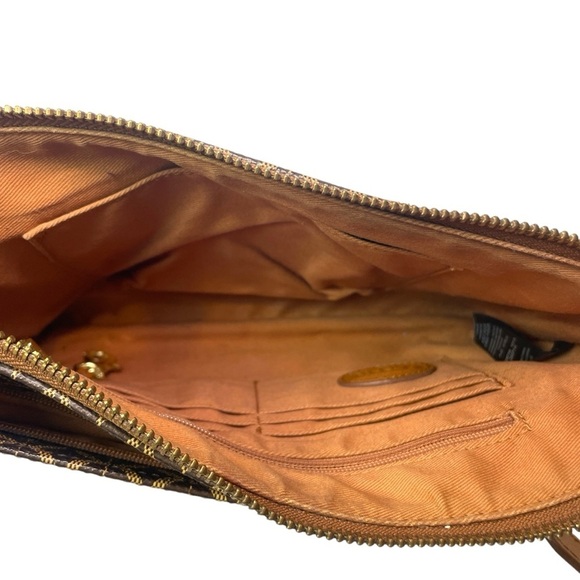 Fossil Geometric Circle Pattern Brown Crossbody Purse Vintage Essential Wallet - Picture 7 of 12